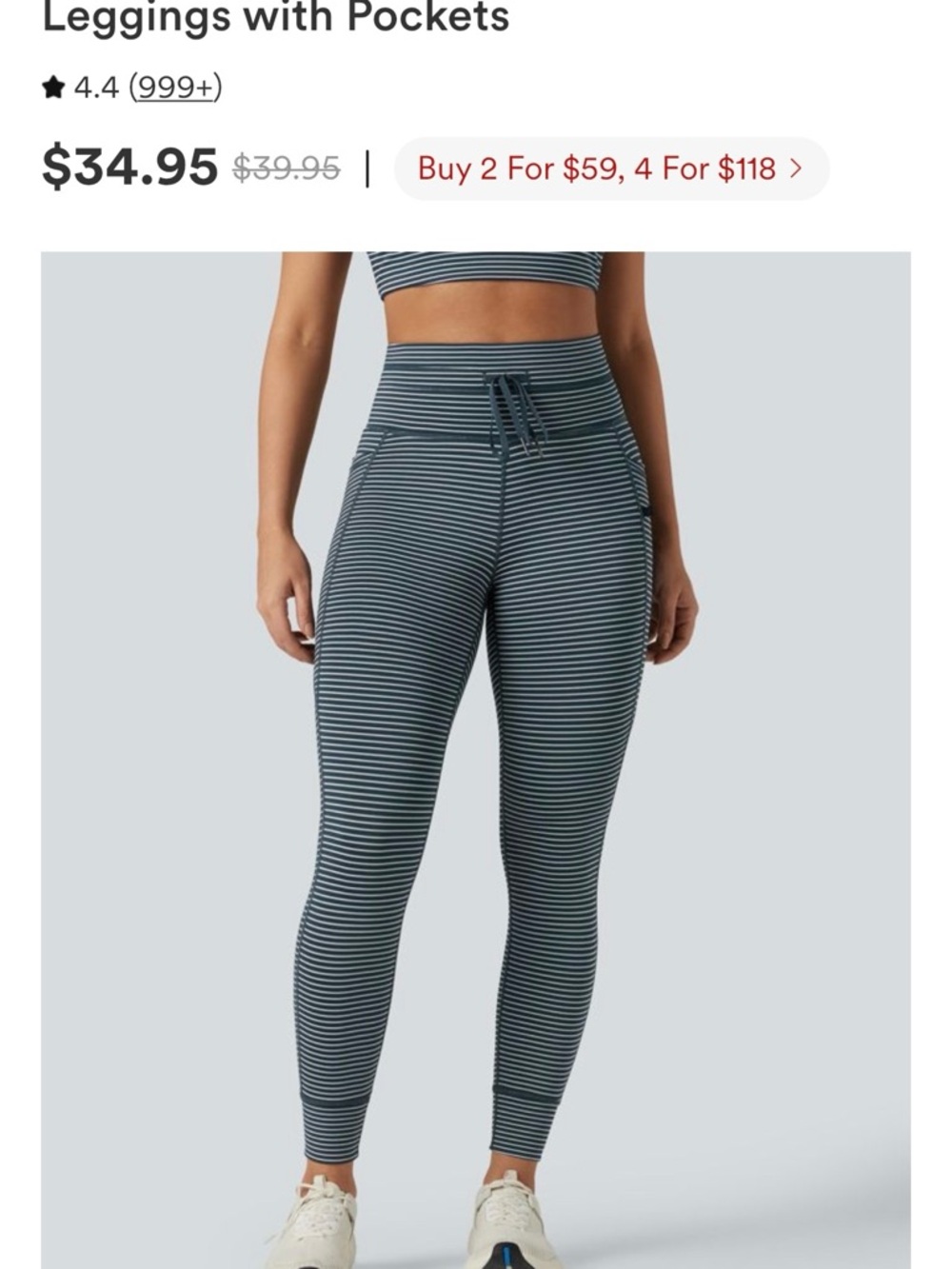 HALARA High-Waist Striped Drawstring Yoga Leggings w/ pockets NWT Sz Small 7/8 - Picture 3 of 9